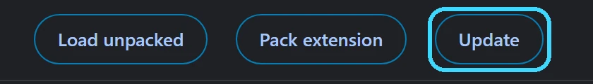 The Update button on the extensions page, circled